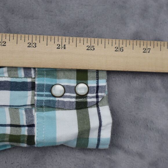 Old Navy Shirt Mens M Blue Green Plaid Pearl Snap Western Fit Button Up Dress - Picture 6 of 16